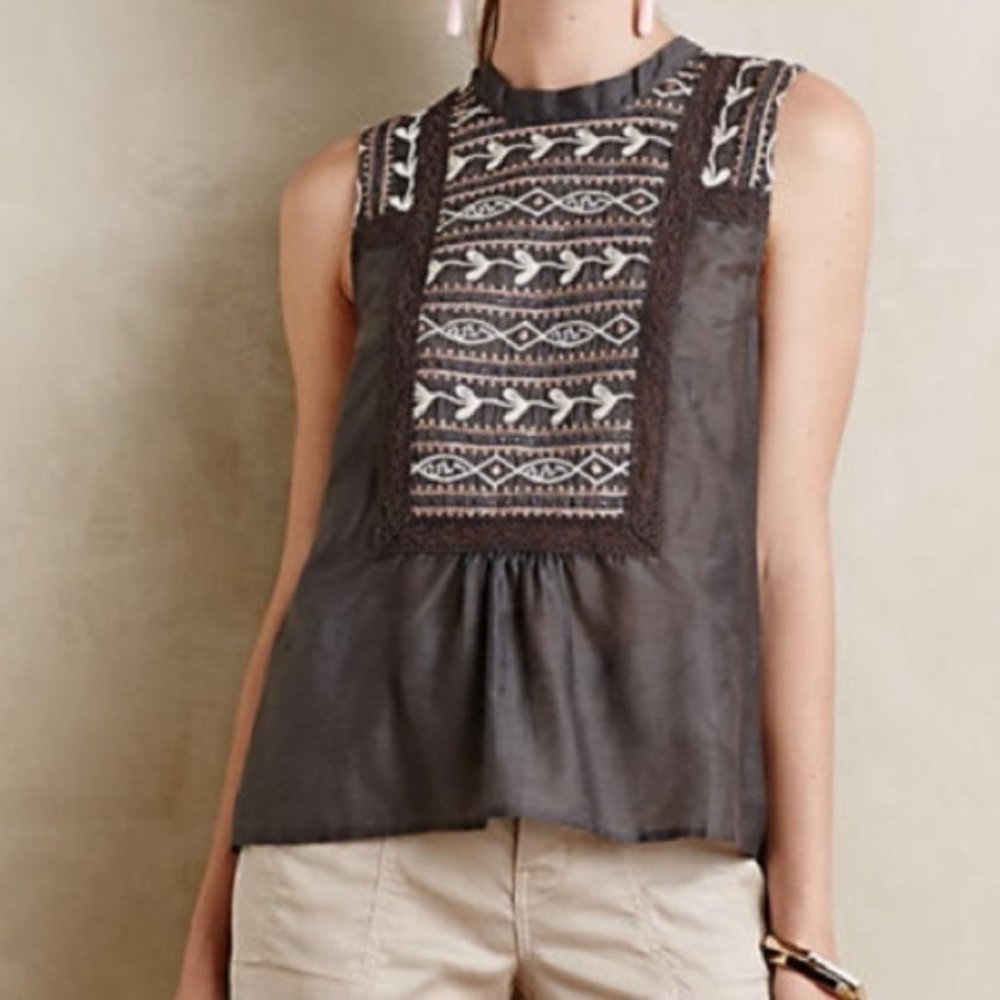 Anthropologie Tiny | Gray Embroidered Tank Top M